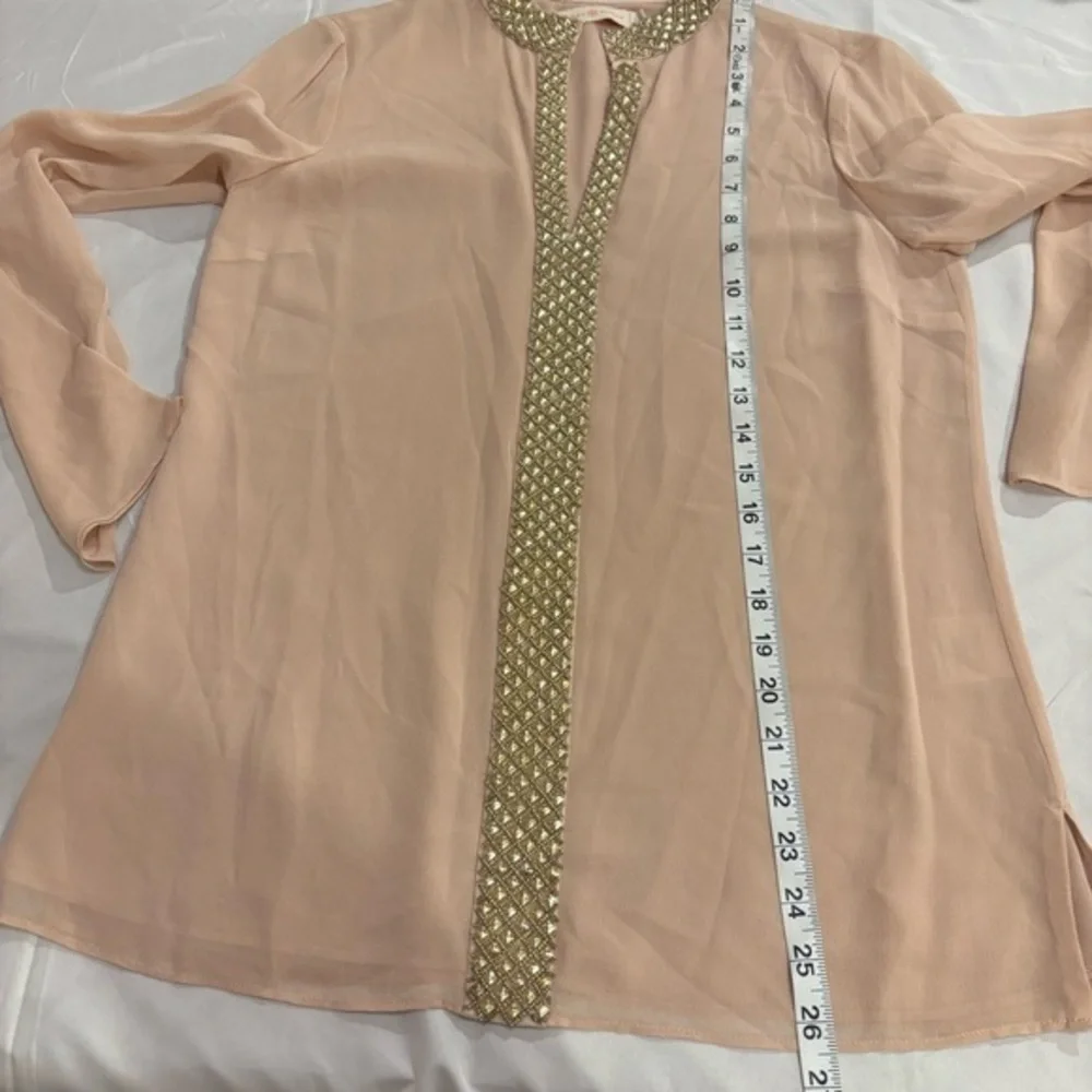 Tory Burch Women’s Dusty Rose Silk Gem Embellished Tunic Blouse Shirt‎ Size 2